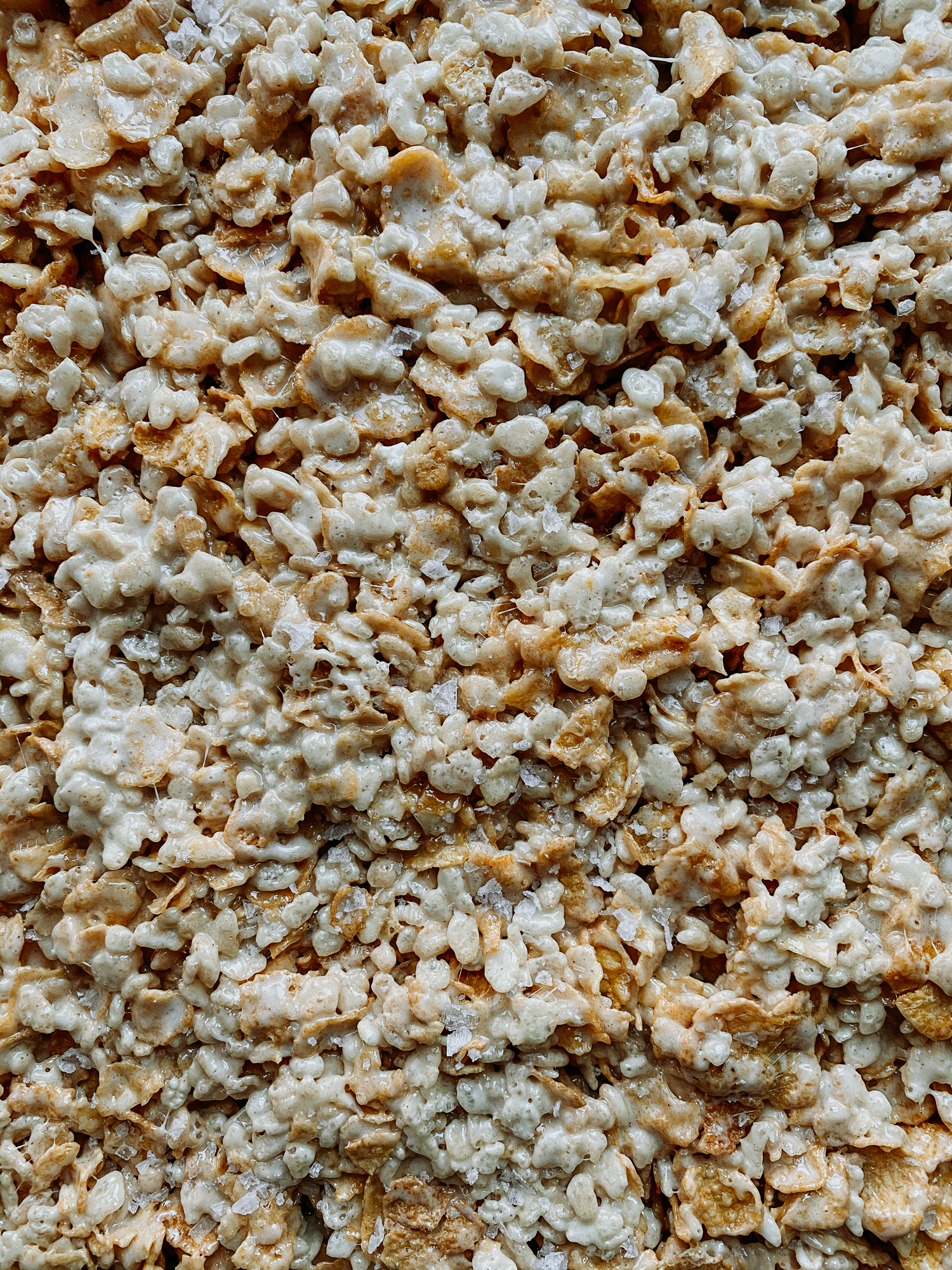 detail of cornflakes and rice cripy cereal in Salted Brown Butter Crispy Treats