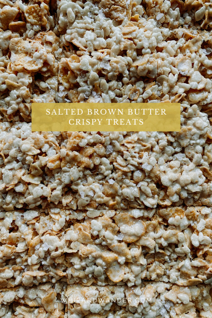 a tray of sliced Salted Brown Butter Crispy Treats