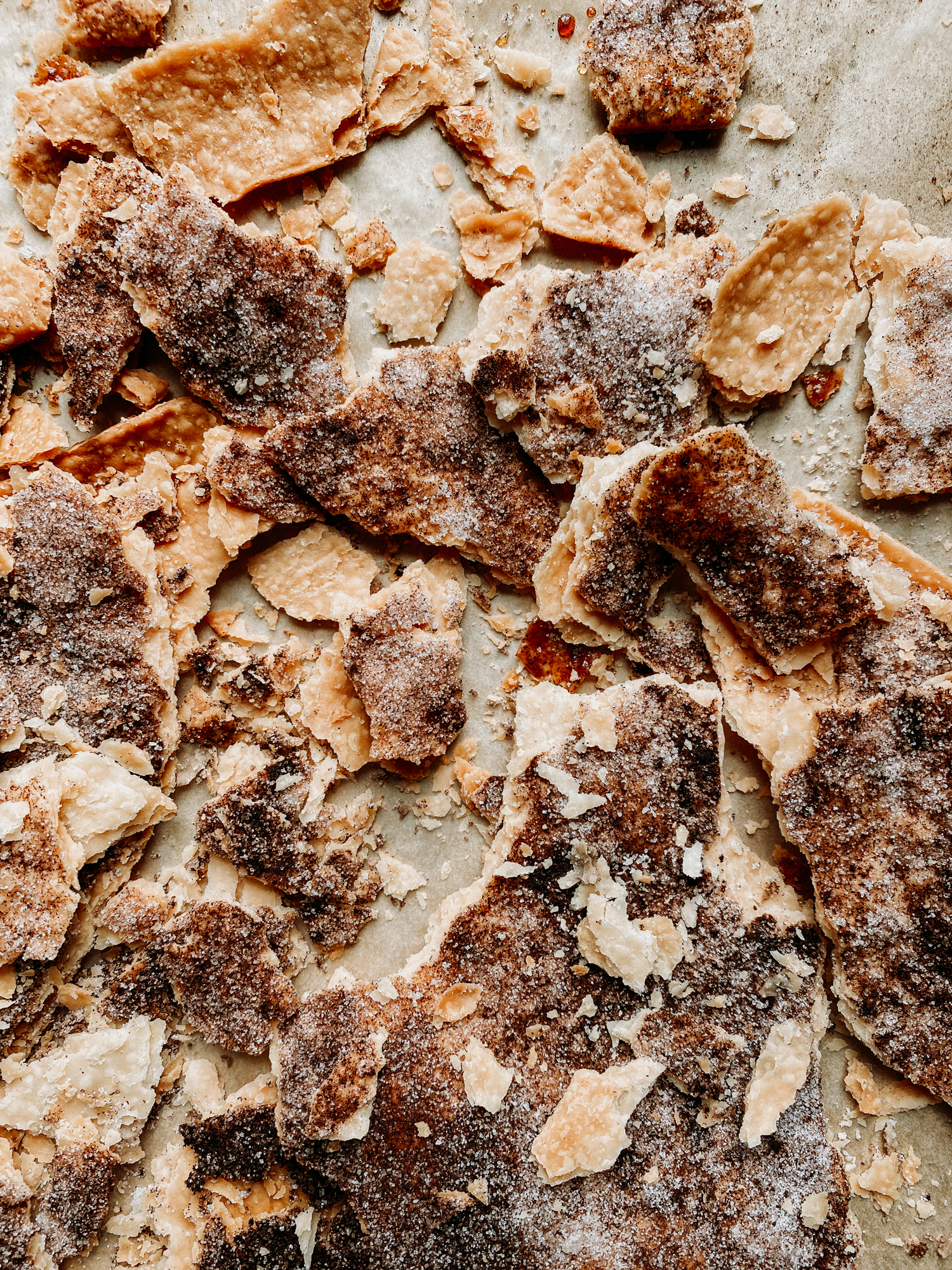 chunks of broken cinnamon and sugar pie crust
