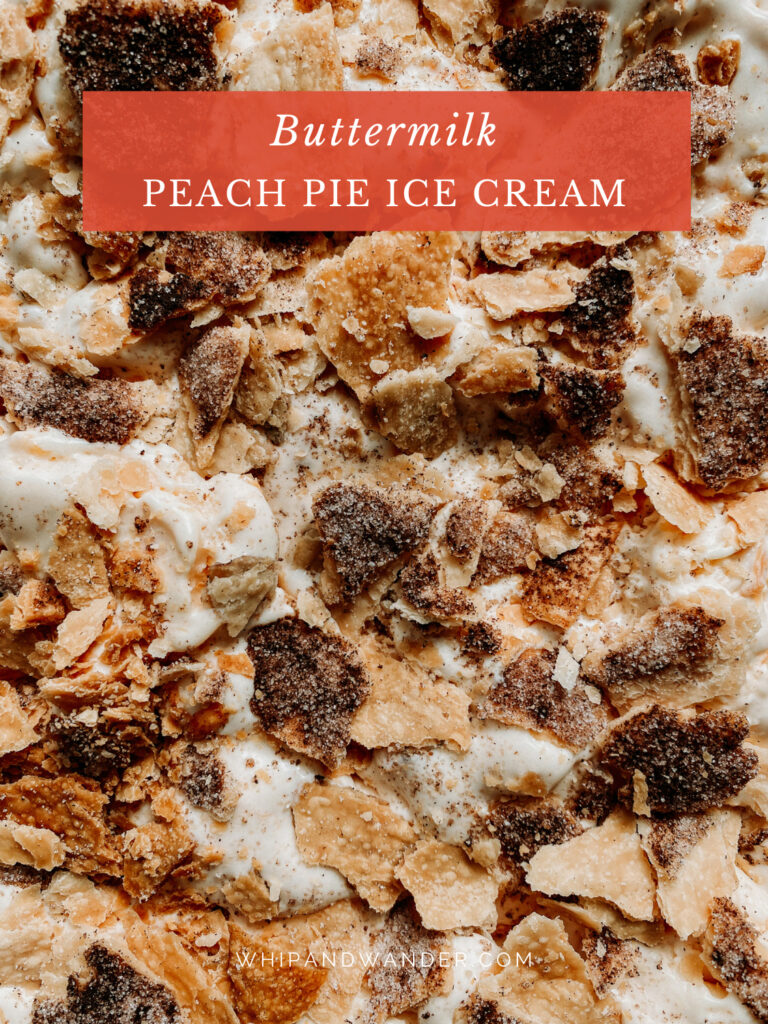 chunks of pie crust in Buttermilk Peach Pie Ice Cream