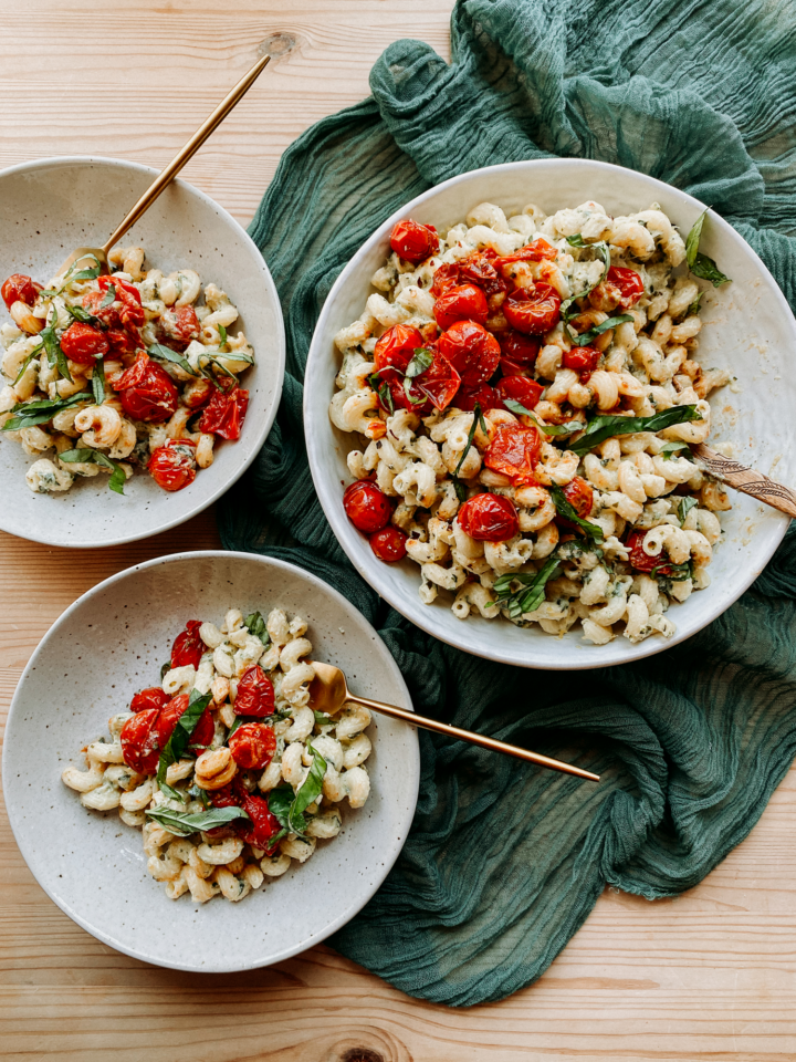 Pasta with Ricotta Zucchini Sauce and Blistered Tomatoes - Whip & Wander