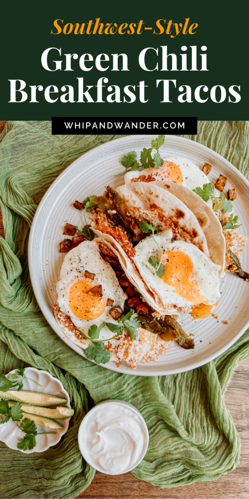 a white plate with three breakfast tacos on it resting on a green cloth