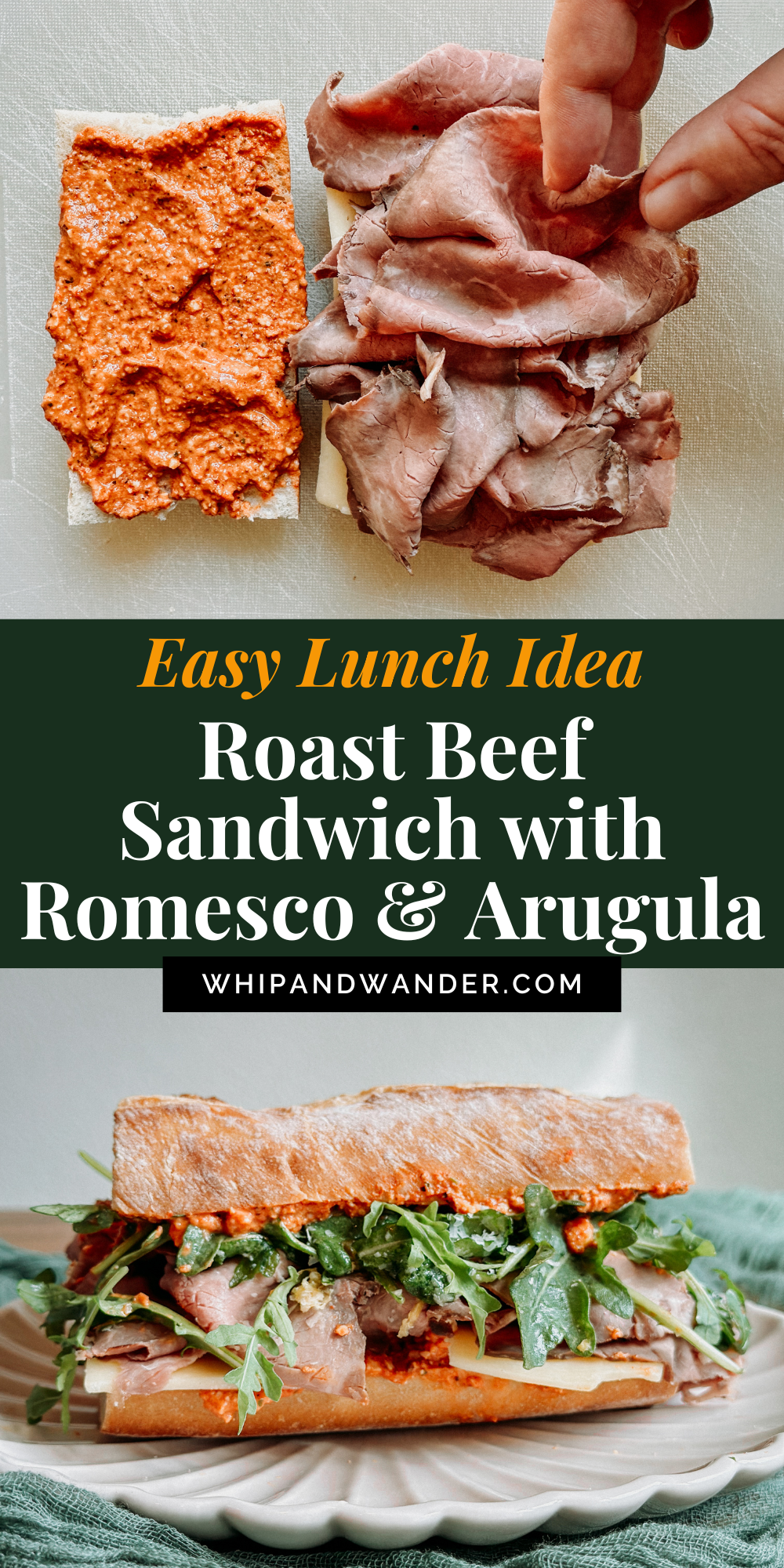 Roast Beef Sandwich with Romesco and Arugula - Whip & Wander