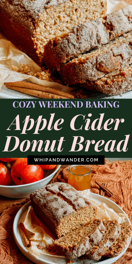 Brown Butter Apple Cider Donut Bread — an easy fall baking recipe with reduced apple cider, cinnamon, nutmeg, ginger, and cardamom for a fragrant, cozy loaf.